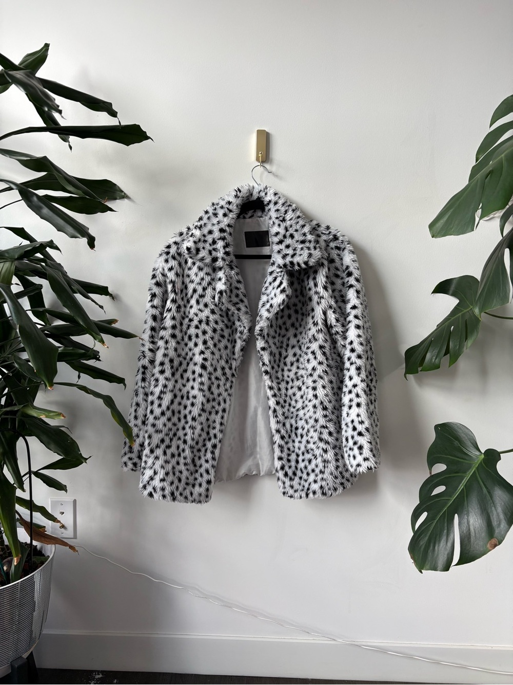 Faux Fur Black & White Spotted Snow Leopard Coat